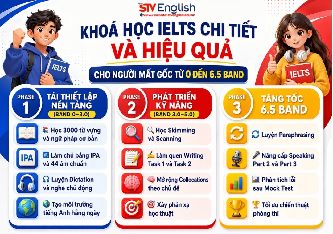 Khoá học IELTS cho người mất gốc: Lộ trình từ 0 đến 6.5 Khoá học IELTS cho người mất gốc: Lộ trình từ 0 đến 6.5