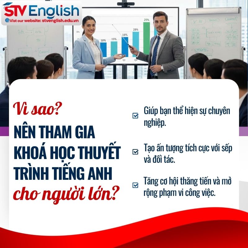 Vì sao nên tham gia khoá học thuyết trình tiếng Anh cho người lớn? Vì sao nên tham gia khoá học thuyết trình tiếng Anh cho người lớn?