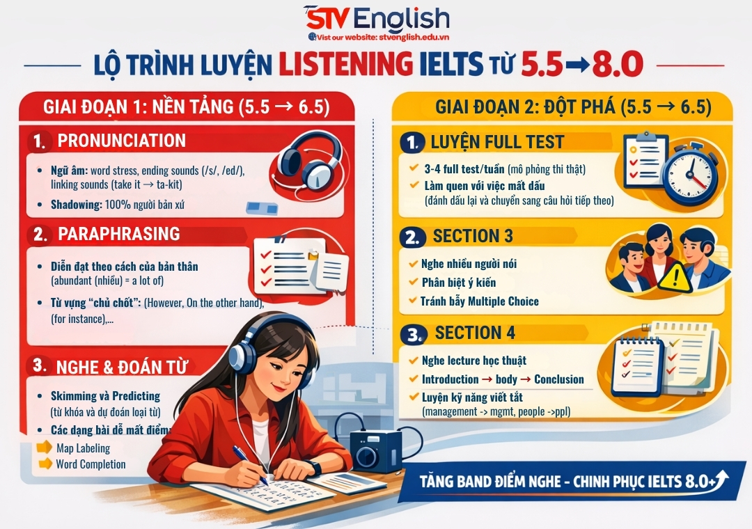 Lộ trình luyện Listening IELTS từ 5.5-8.0 Lộ trình luyện Listening IELTS từ 5.5-8.0