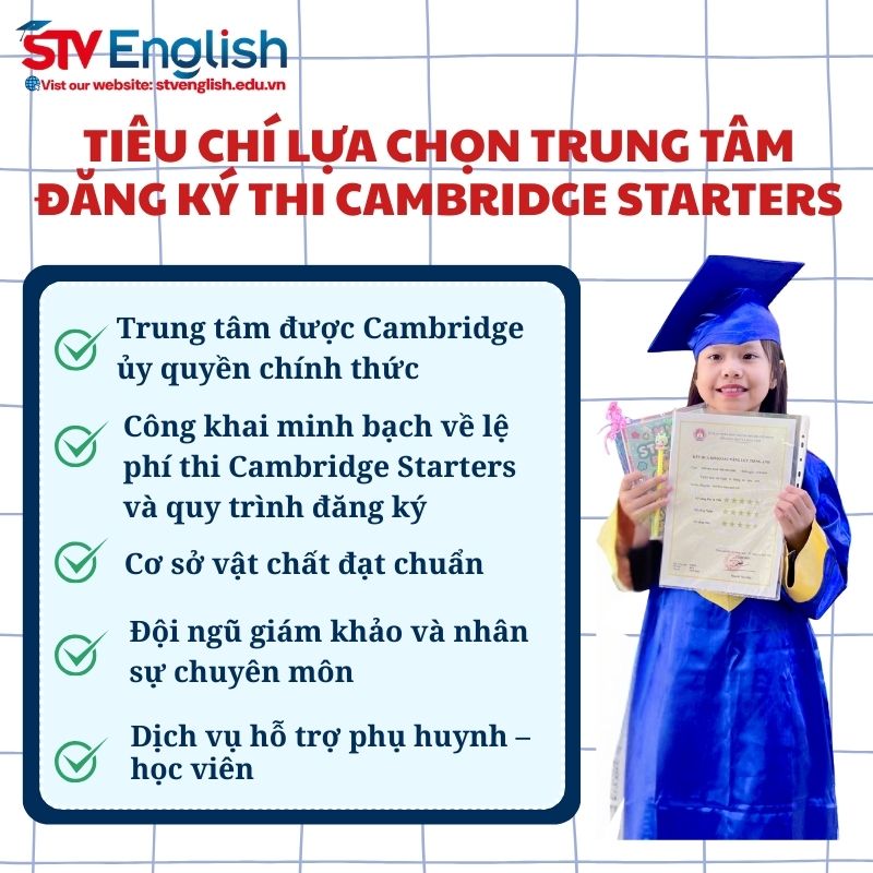 Tiêu chí lựa chọn Trung tâm đăng ký thi Cambridge Staters cho trẻ. Tiêu chí lựa chọn Trung tâm đăng ký thi Cambridge Staters cho trẻ.