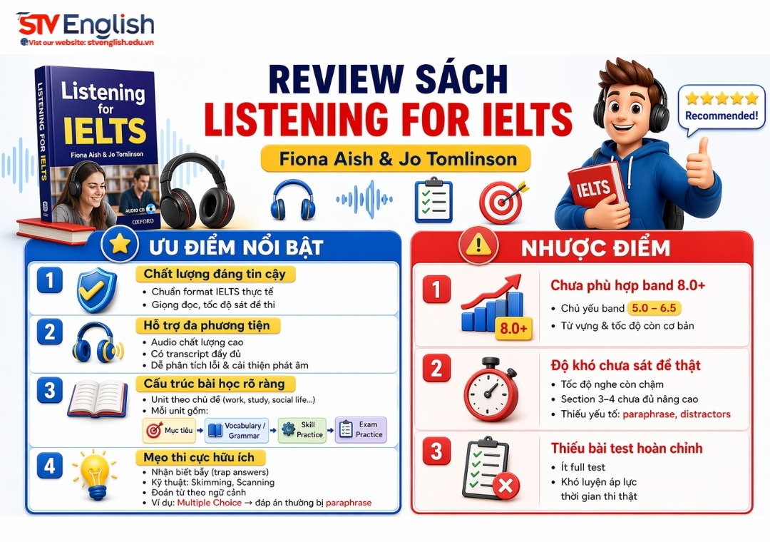 Ưu và nhược điểm sách Listening for IELTS – Fiona Aish & Jo Tomlinson Ưu và nhược điểm sách Listening for IELTS – Fiona Aish & Jo Tomlinson