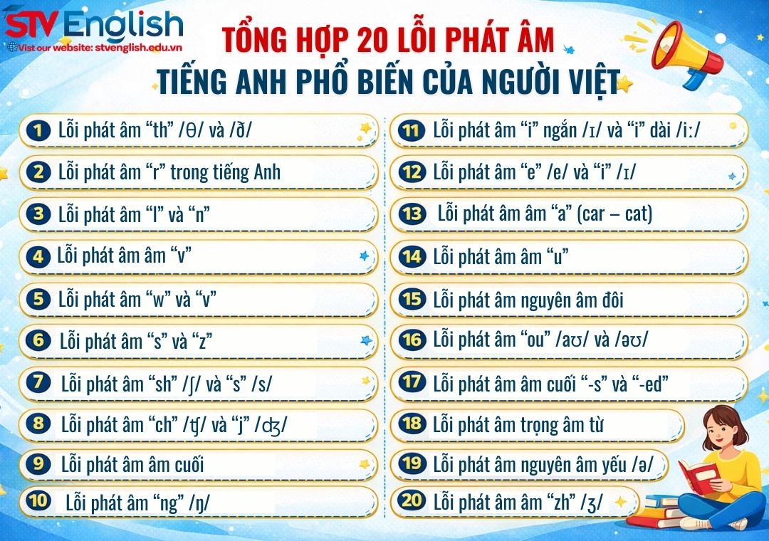 20 lỗi phát âm tiếng Anh của người Việt thường gặp 20 lỗi phát âm tiếng Anh của người Việt thường gặp