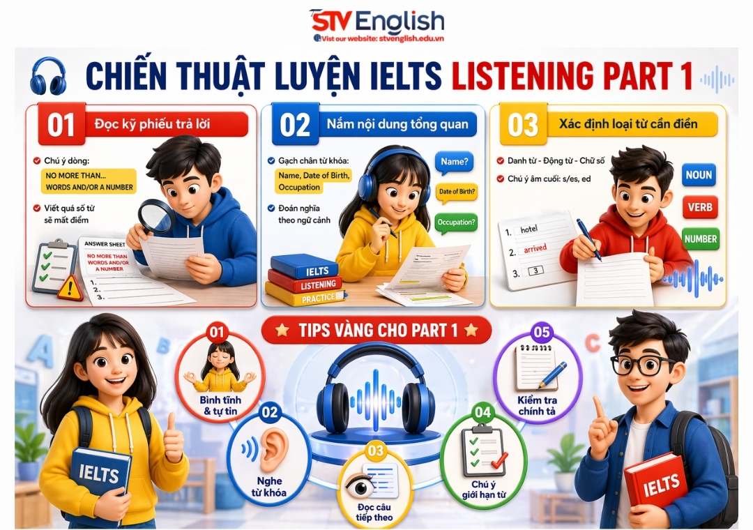 Các bước luyện IELTS Listening Part 1 Các bước luyện IELTS Listening Part 1