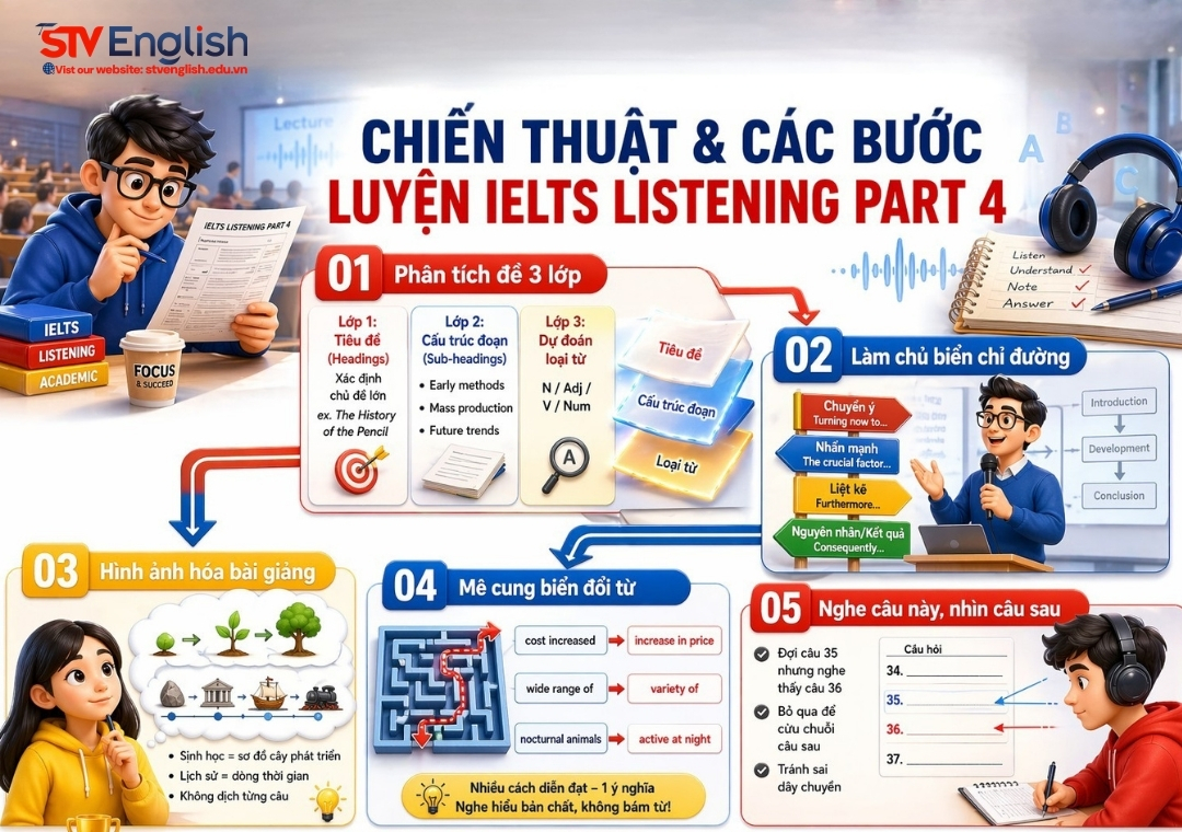 Chiến thuật và các bước luyện IELTS Listening Part 4 Chiến thuật và các bước luyện IELTS Listening Part 4