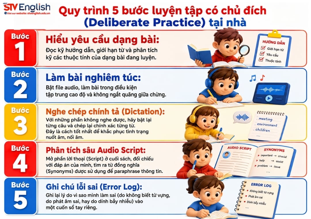 Quy trình 5 bước luyện IELTS Listening theo dạng bài Quy trình 5 bước luyện IELTS Listening theo dạng bài