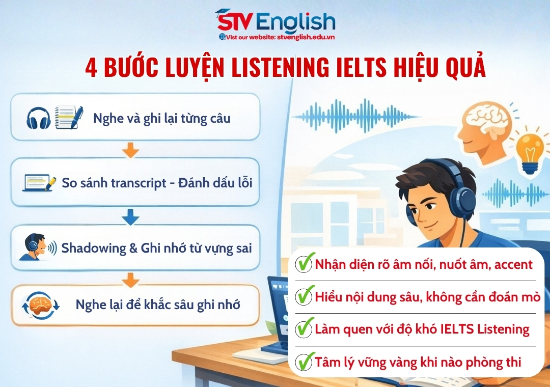 4 bước luyện Listening IELTS hiệu quả 4 bước luyện Listening IELTS hiệu quả