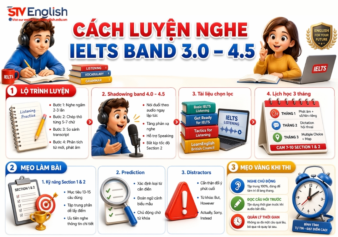 Cách luyện nghe IELTS band 3.0 – 4.5 hiệu quả Cách luyện nghe IELTS band 3.0 – 4.5 hiệu quả