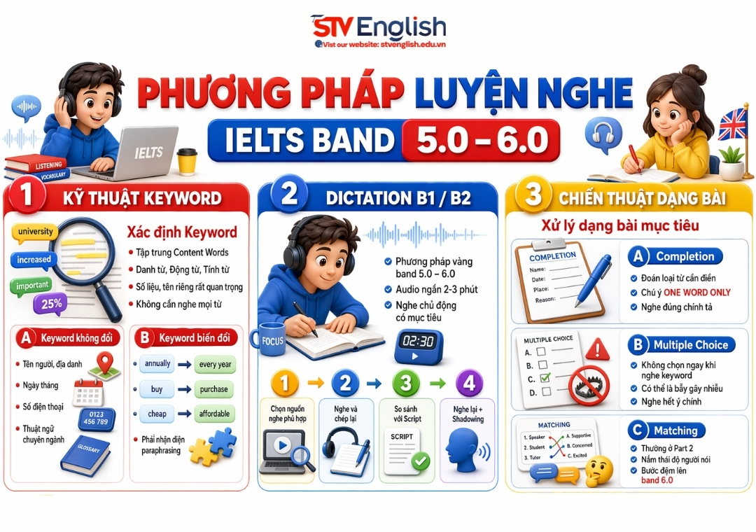 Phương pháp luyện nghe IELTS band 5.0 – 6.0 Phương pháp luyện nghe IELTS band 5.0 – 6.0