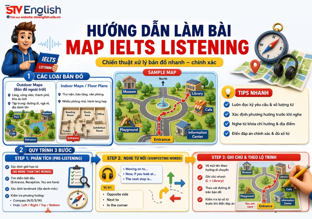 Hướng dẫn làm bài luyện nghe IELTS dạng Map Hướng dẫn làm bài luyện nghe IELTS dạng Map