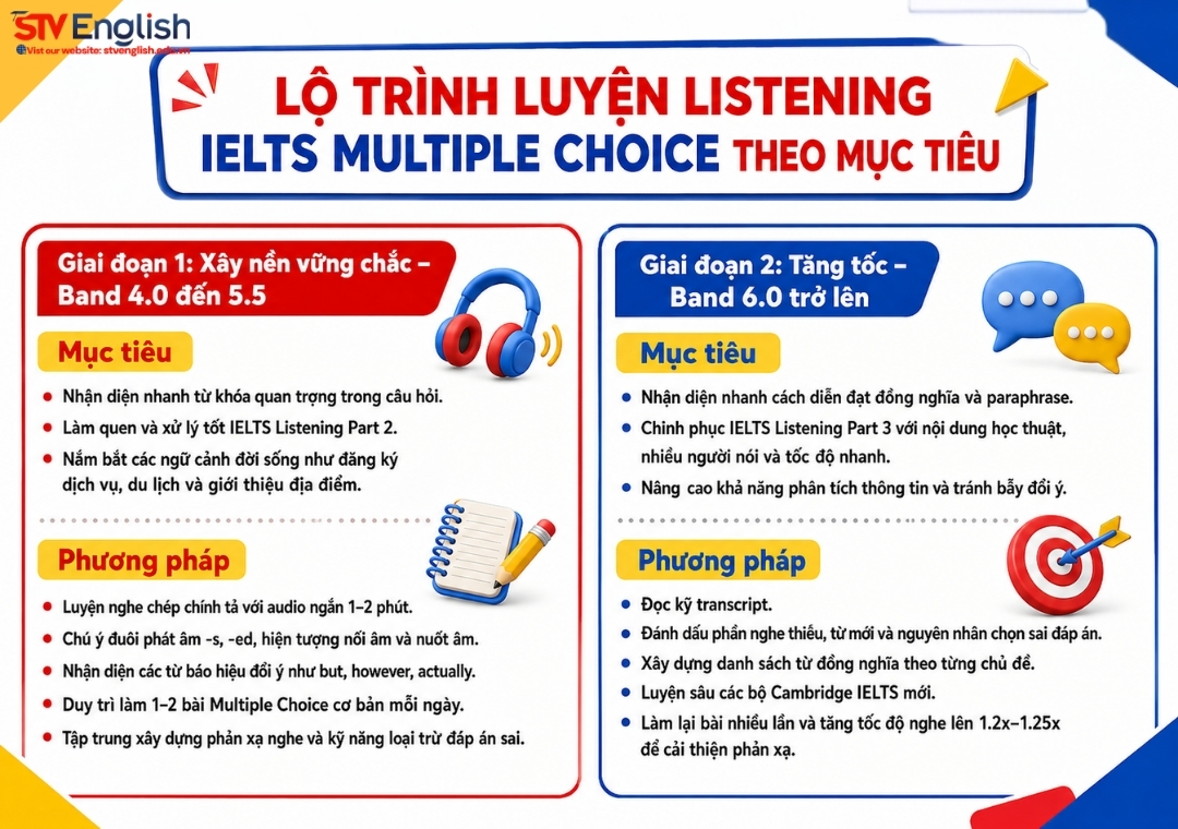 Lộ trình luyện IELTS Listening Multiple Choice Lộ trình luyện IELTS Listening Multiple Choice