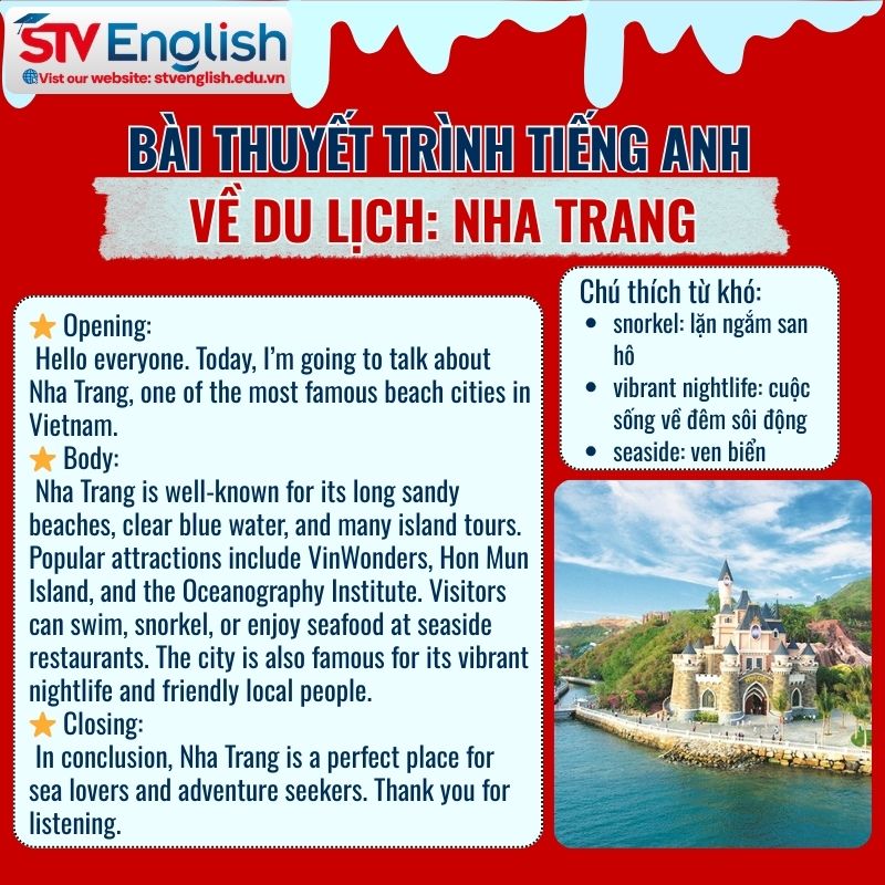 Mẫu bài thuyết trình tiếng Anh về du lịch Nha Trang Mẫu bài thuyết trình tiếng Anh về du lịch Nha Trang