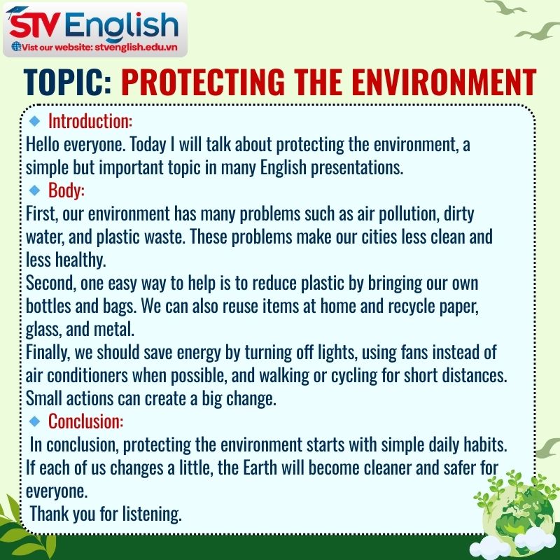 Top những mẫu bài thuyết trình tiếng Anh về môi trường hay Top những mẫu bài thuyết trình tiếng Anh về môi trường hay
