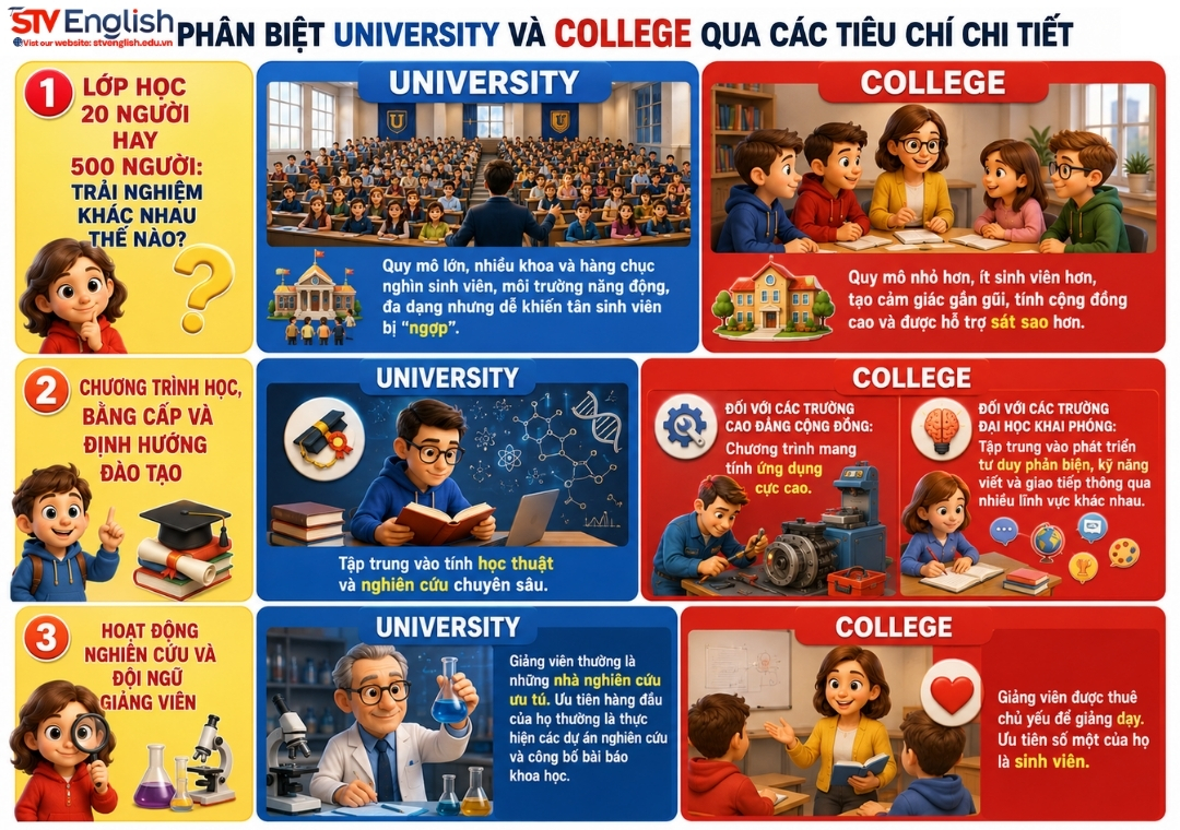 Phân biệt university và college Phân biệt university và college