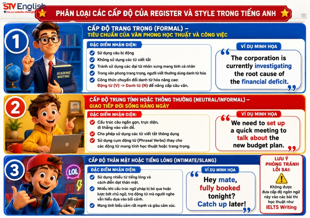 Phân loại các cấp độ của register và style trong tiếng Anh Phân loại các cấp độ của register và style trong tiếng Anh
