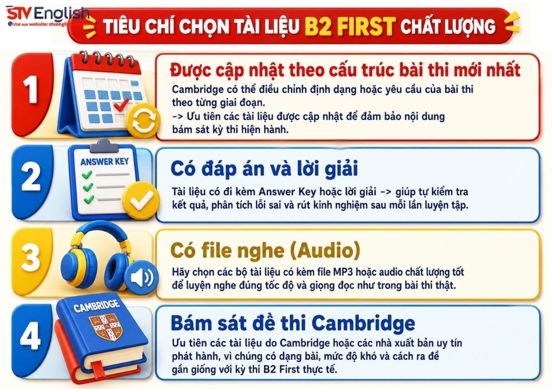 Tiêu chí chọn tài liệu B2 First chất lượng Tiêu chí chọn tài liệu B2 First chất lượng