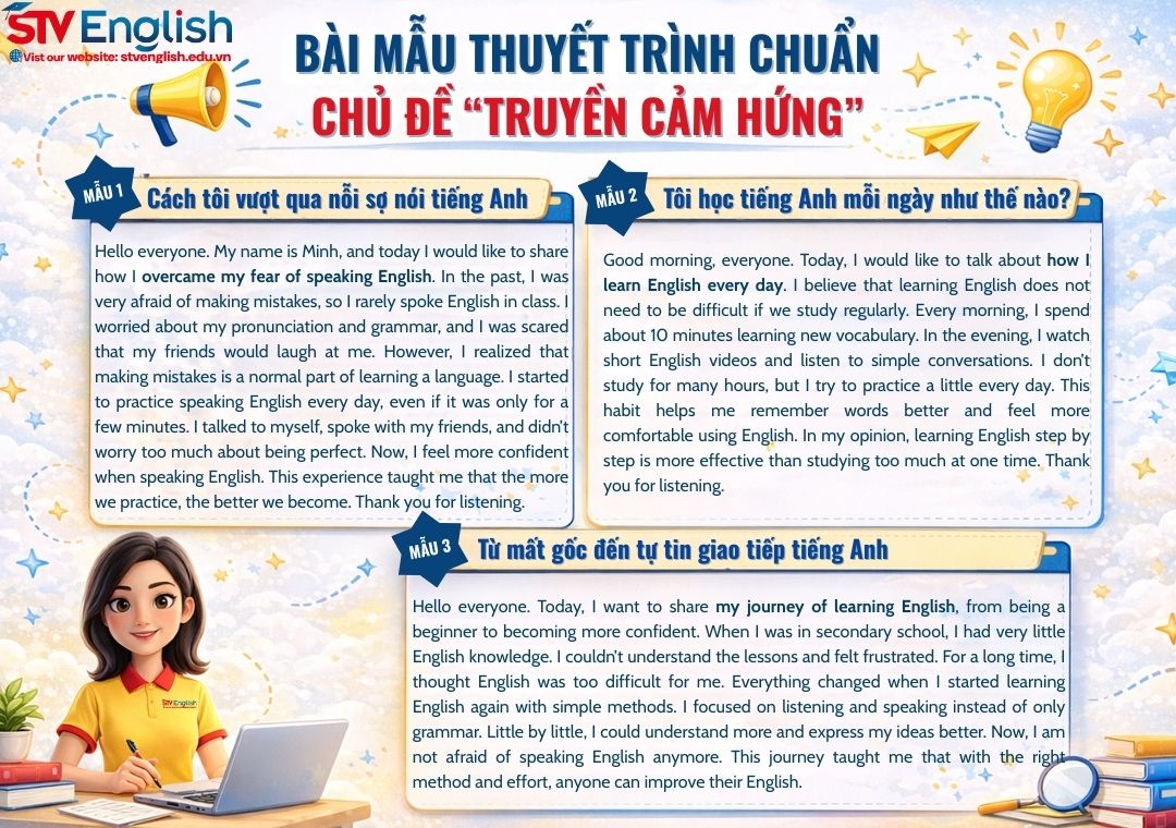Thuyết trình về cách học tiếng Anh: 3 bài mẫu truyền cảm hứng Thuyết trình về cách học tiếng Anh: 3 bài mẫu truyền cảm hứng