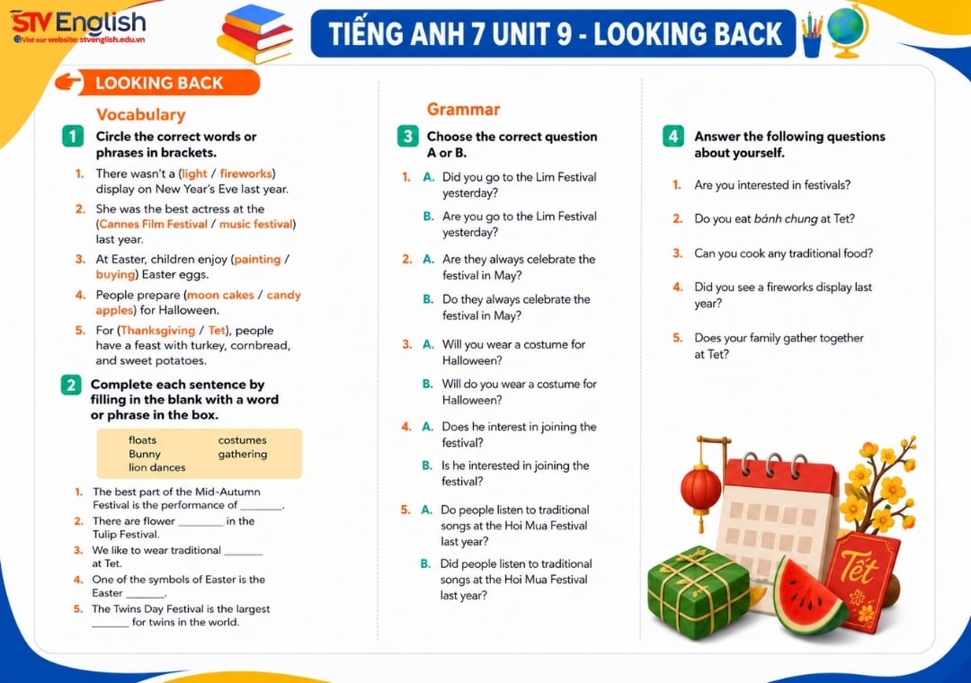 Bài tiếng Anh 7 Unit 9 - Looking Back Bài tiếng Anh 7 Unit 9 - Looking Back