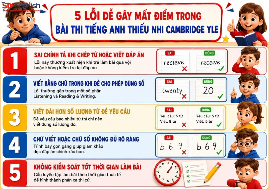 5 lỗi thường khiến trẻ mất điểm trong bài thi Cambridge YLE 5 lỗi thường khiến trẻ mất điểm trong bài thi Cambridge YLE