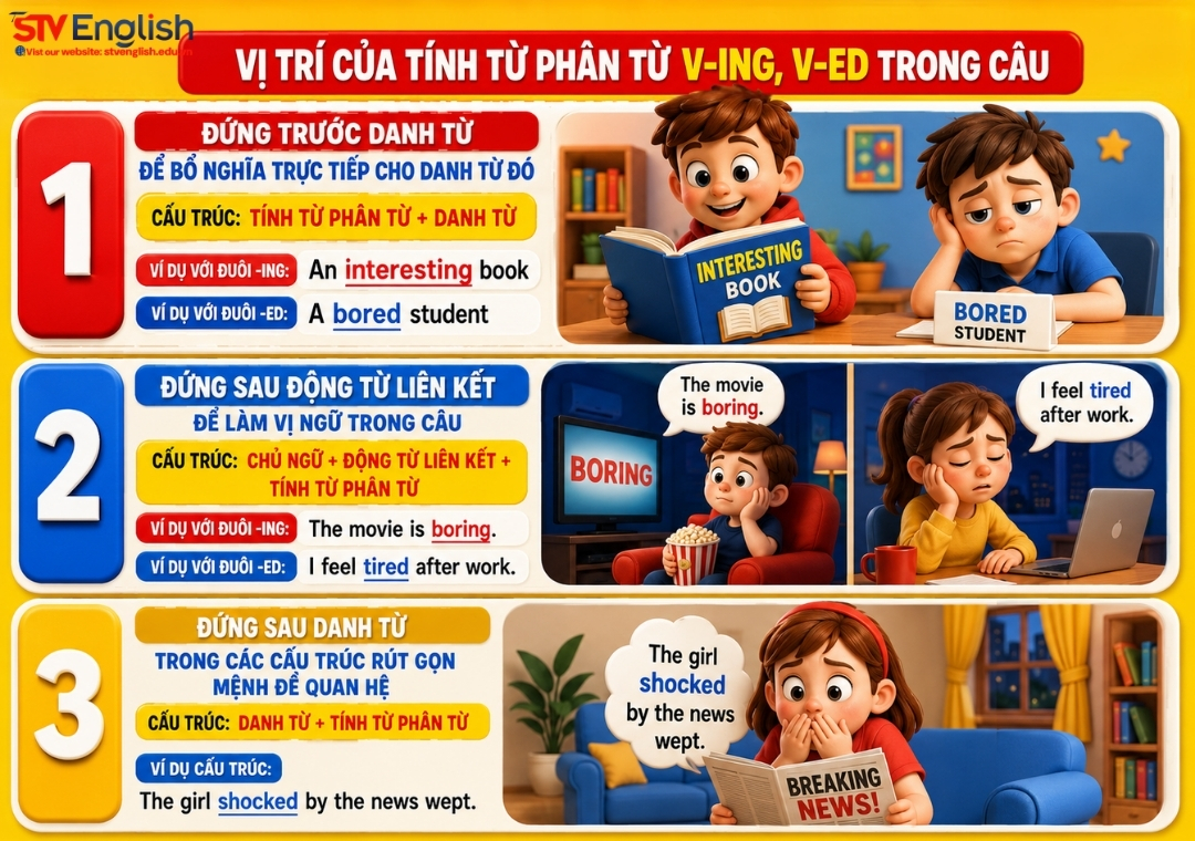 Vị trí của tính từ phân từ V-ing, V-ed trong câu Vị trí của tính từ phân từ V-ing, V-ed trong câu