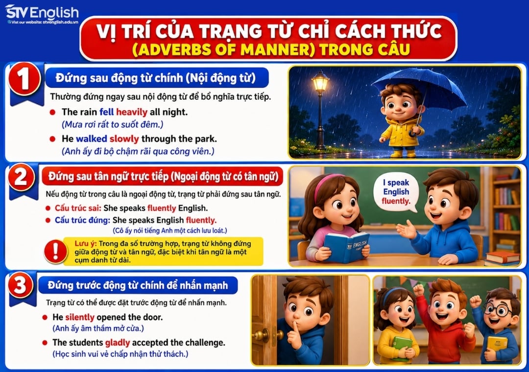 Vị trí của trạng từ chỉ cách thức (Adverbs of manner) Vị trí của trạng từ chỉ cách thức (Adverbs of manner)