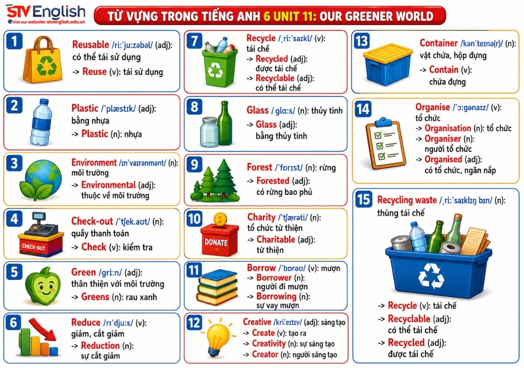 Từ vựng Tiếng Anh 6 Unit 11 Our Greener World Global Success Từ vựng Tiếng Anh 6 Unit 11 Our Greener World Global Success