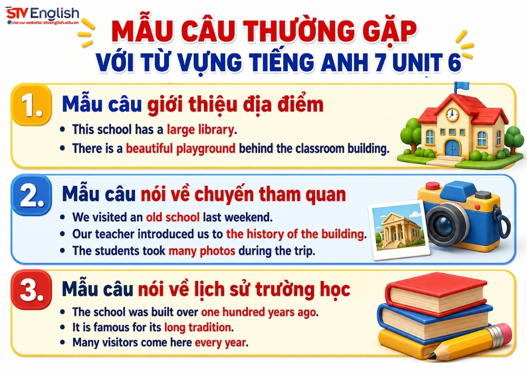 Mẫu câu thường gặp với từ vựng tiếng Anh 7 Unit 6 Mẫu câu thường gặp với từ vựng tiếng Anh 7 Unit 6