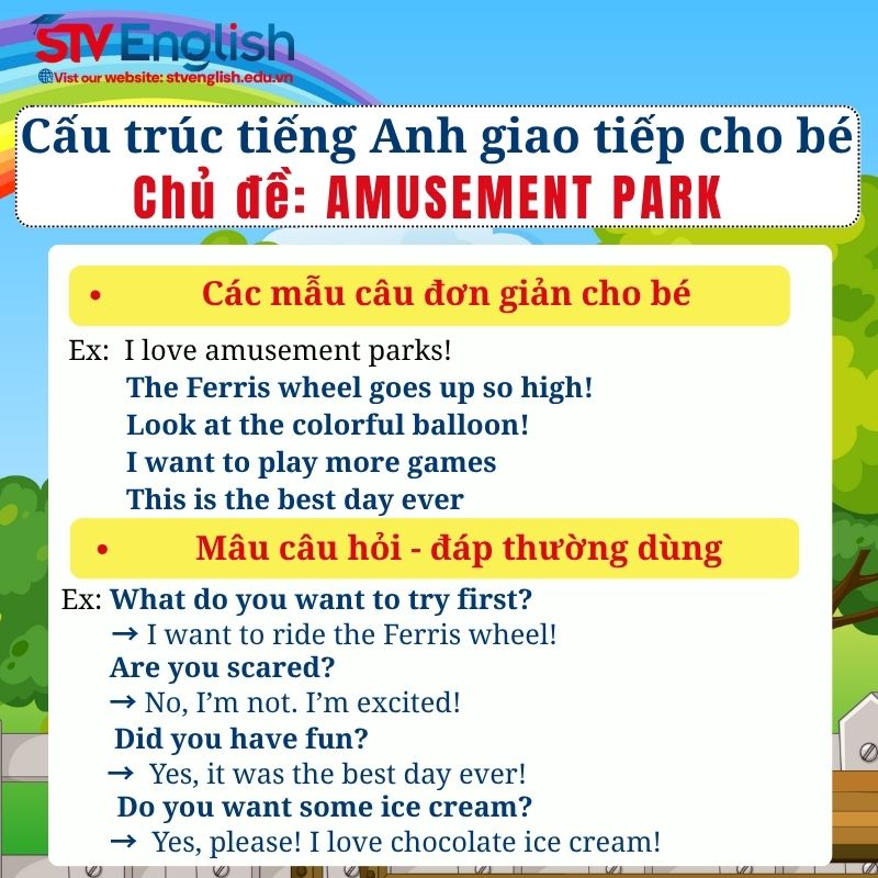 Cấu trúc câu tiếng Anh giao tiếp cho bé: Chủ đề “Amusement Park” Cấu trúc câu tiếng Anh giao tiếp cho bé: Chủ đề “Amusement Park”