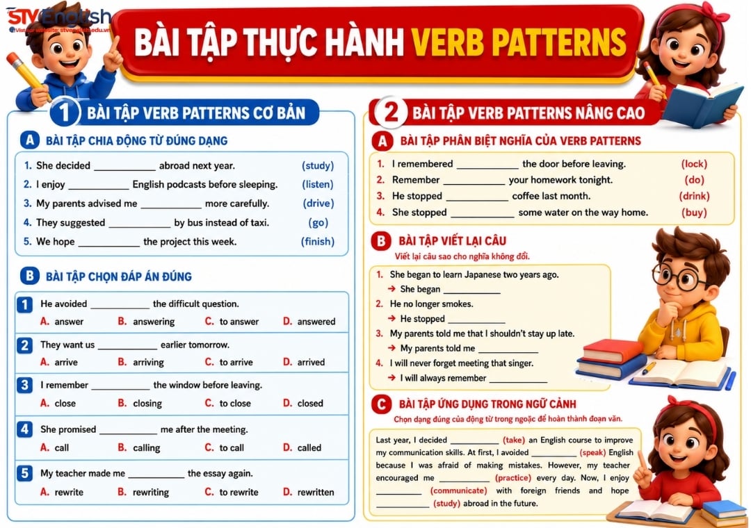 Bài tập thực hành Verb patterns Bài tập thực hành Verb patterns