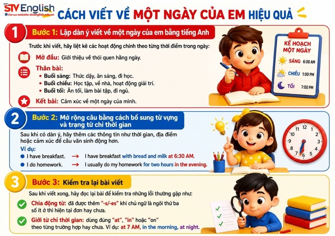 Viết về một ngày của em bằng tiếng Anh: hướng dẫn chi tiết Viết về một ngày của em bằng tiếng Anh: hướng dẫn chi tiết