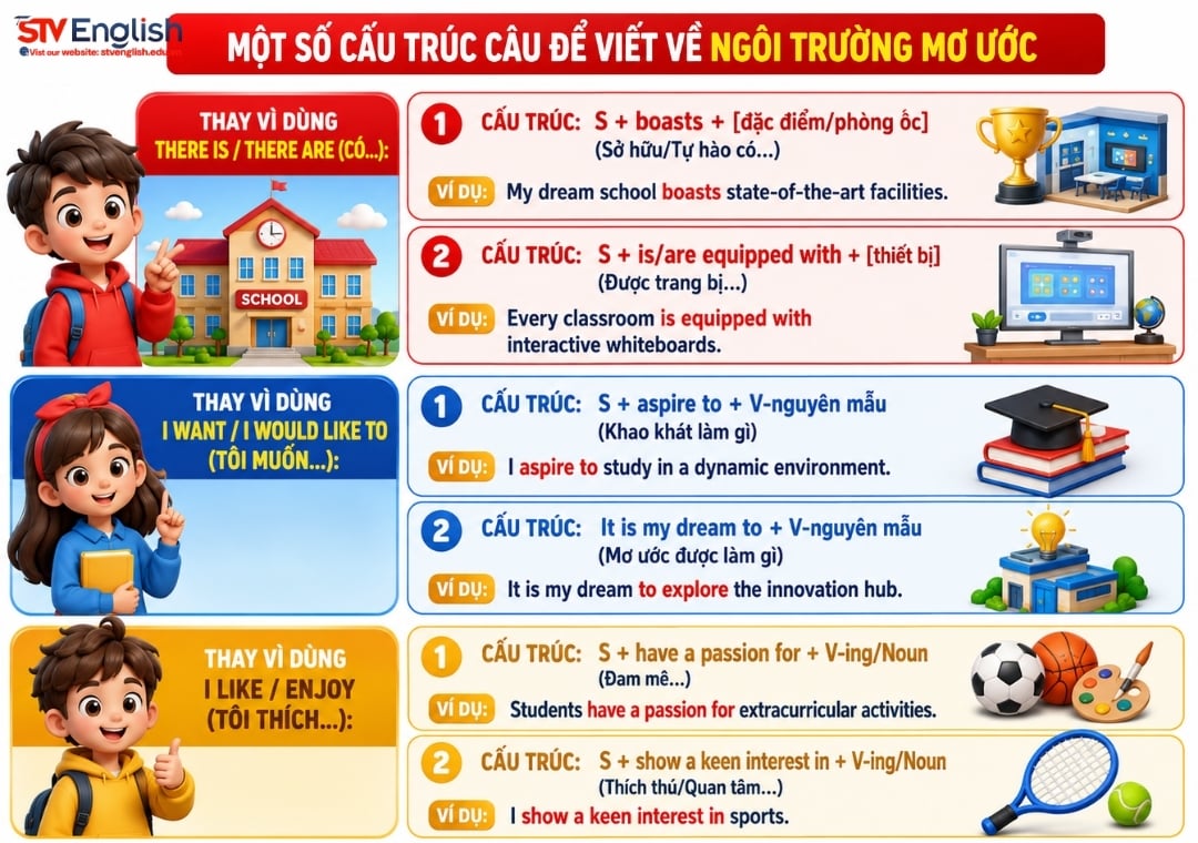 Một số cấu trúc câu viết về ngôi trường mơ ước Một số cấu trúc câu viết về ngôi trường mơ ước