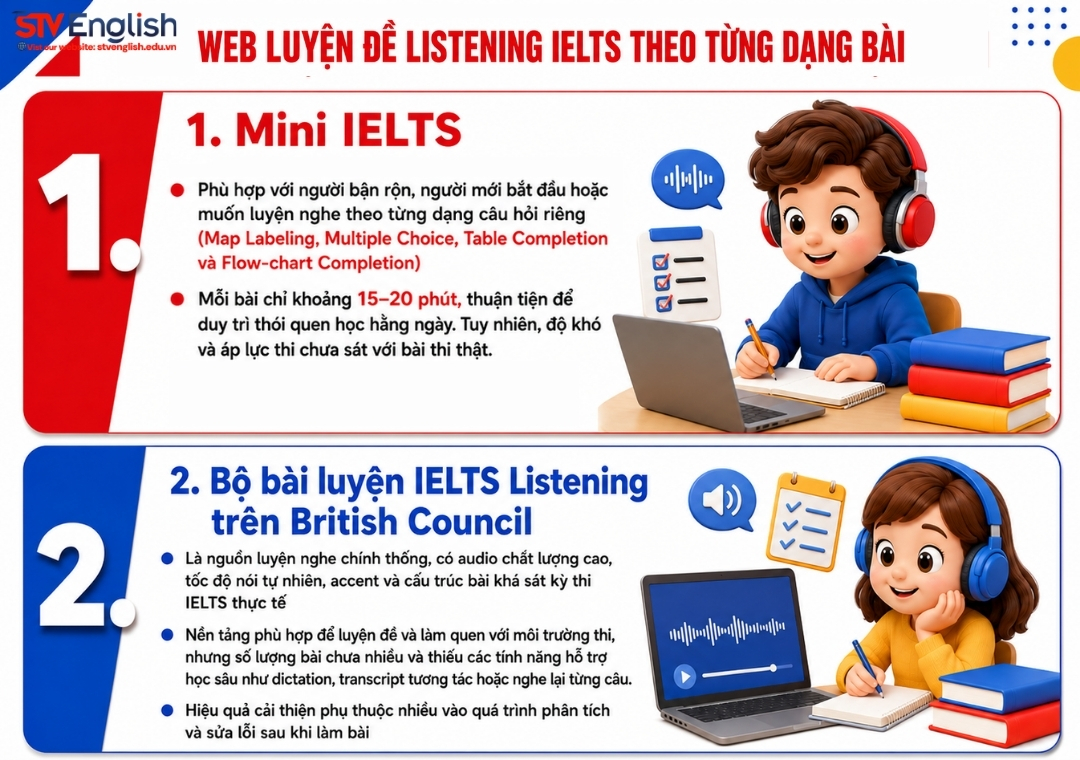 Web luyện đề Listening IELTS theo từng dạng bài Web luyện đề Listening IELTS theo từng dạng bài