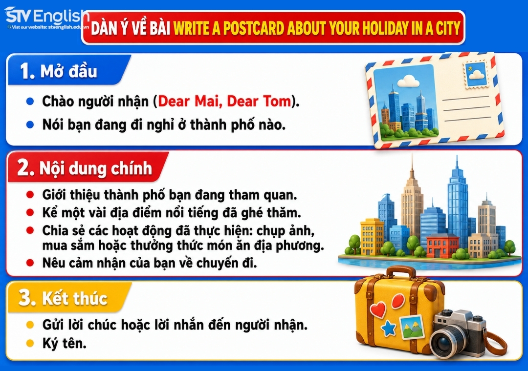 Dàn ý write a postcard about your holiday in a city Dàn ý write a postcard about your holiday in a city