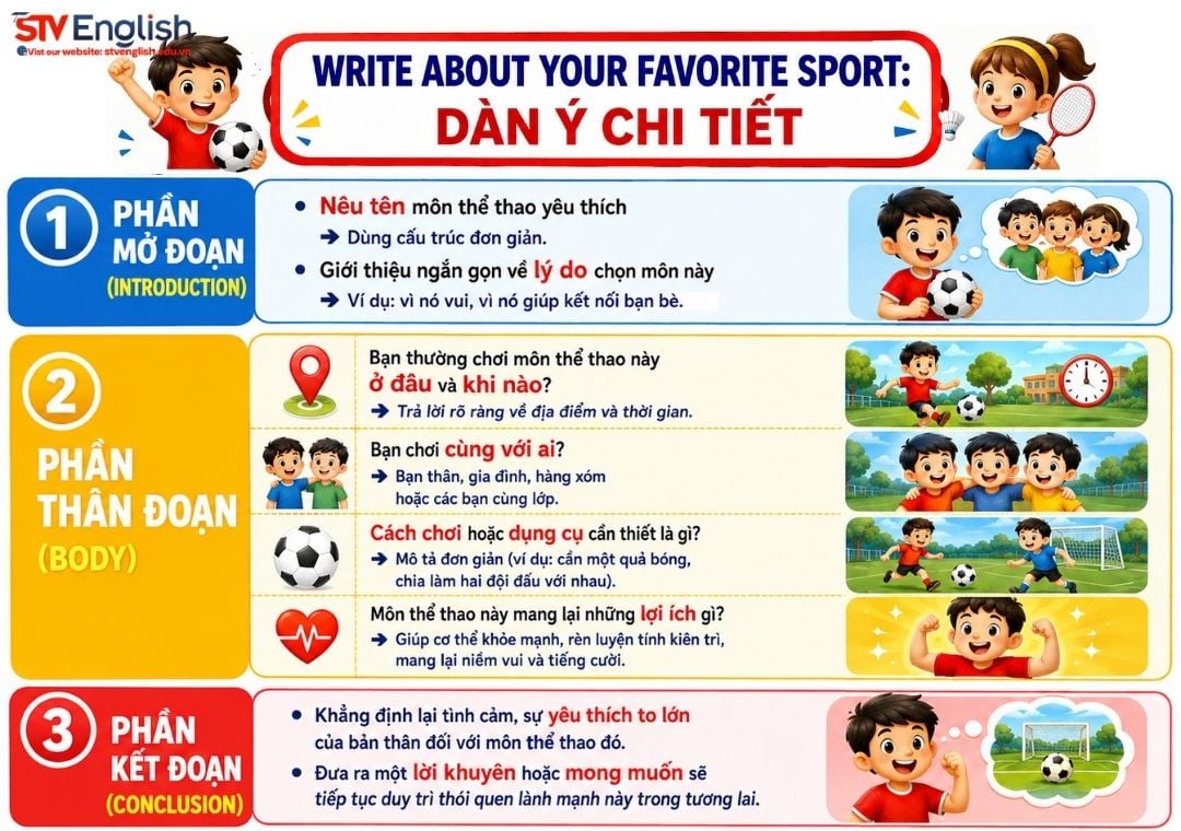 Write about your favorite sport: Dàn ý chi tiết Write about your favorite sport: Dàn ý chi tiết