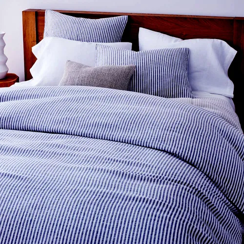 Ra bọc giường 100% cotton sọc xanh dương nhí