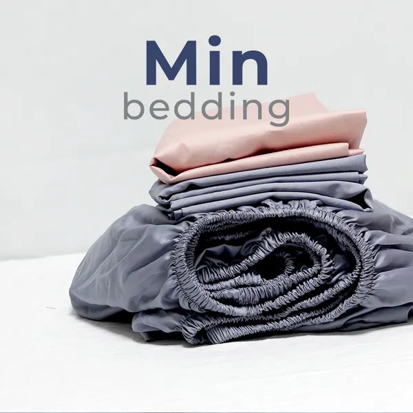 Bộ 1 ra bọc + 2 vỏ gối nằm 45x65cm 100% cotton Min Bedding màu hồng, xám