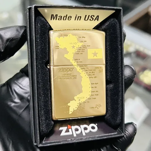 Zippo Vàng Bóng Vỏ Tiêu Chuẩn Bản Đồ Việt Nam