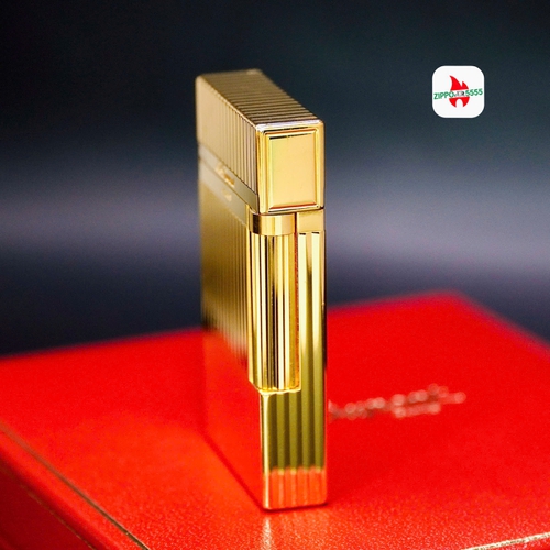 S.T. Dupont Ligne 2 form cao thập niên 1980s. Toàn thân mạ vàng họa tiết vân sọc đứng vertical line