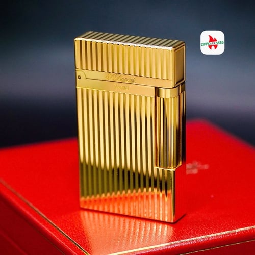 S.T. Dupont Ligne 2 form cao thập niên 1980s. Toàn thân mạ vàng họa tiết vân sọc đứng vertical line