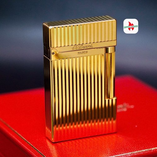 S.T. Dupont Ligne 2 form cao thập niên 1980s. Toàn thân mạ vàng họa tiết vân sọc đứng vertical line