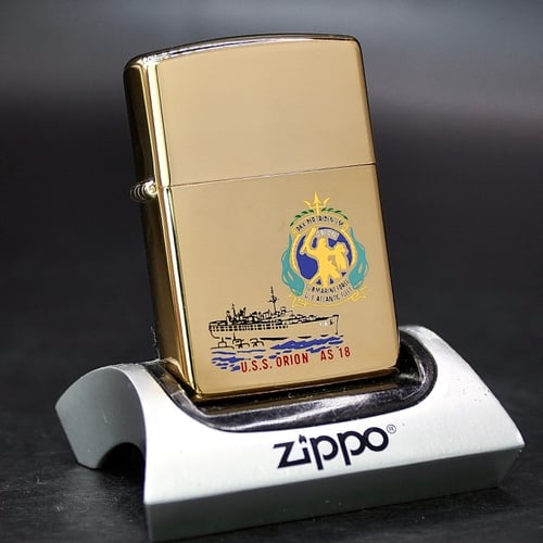 ZIPPO XƯA 1992 - HÀNG XƯA THẬP NIÊN 90s _ CHỦ ĐỀ TÀU CHIẾN GOLD PLATED ORION AS18