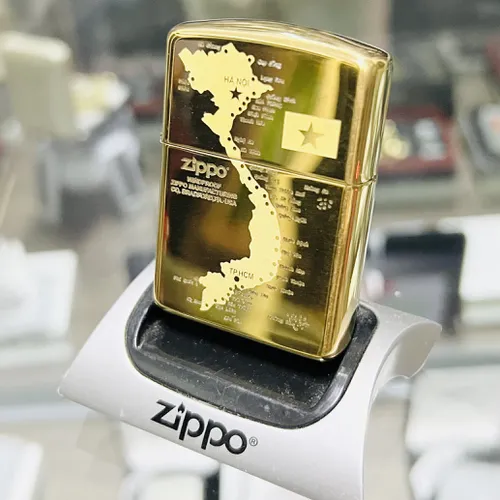 Zippo Armor Vàng Bóng Vỏ Dày Bản đồ Việt Nam
