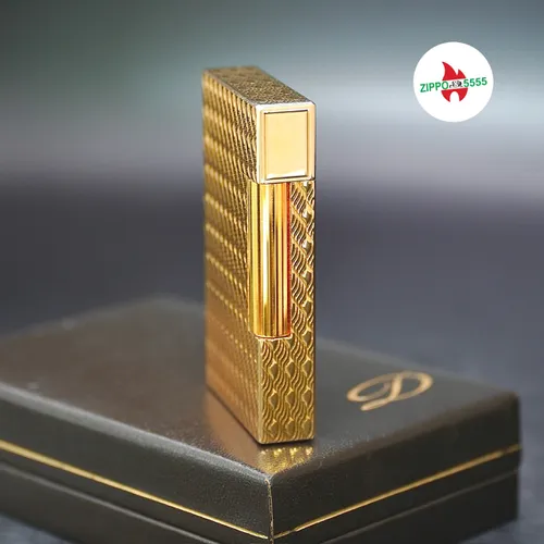 S.T. Dupont Chính Hãng Pháp Ligne 2 form cao bọc vàng họa tiết vẫy ca, hàng xưa thập niên 80s
