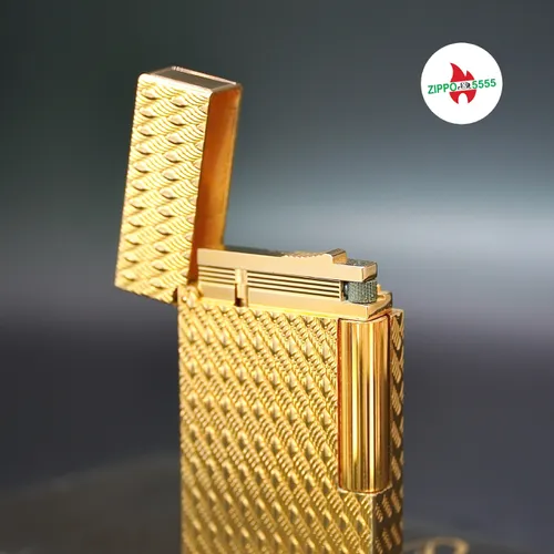 S.T. Dupont Chính Hãng Pháp Ligne 2 form cao bọc vàng họa tiết vẫy ca, hàng xưa thập niên 80s