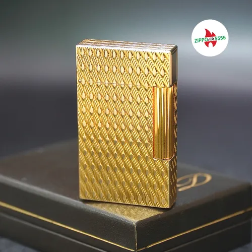 S.T. Dupont Chính Hãng Pháp Ligne 2 form cao bọc vàng họa tiết vẫy ca, hàng xưa thập niên 80s
