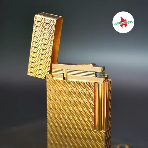 S.T. Dupont Chính Hãng Pháp Ligne 2 form cao bọc vàng họa tiết vẫy ca, hàng xưa thập niên 80s