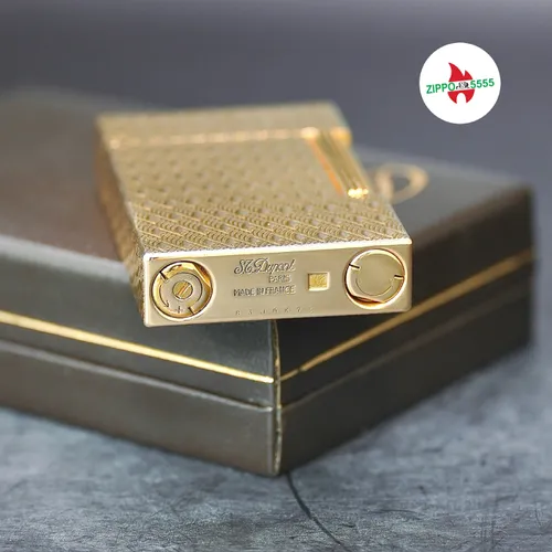S.T. Dupont Chính Hãng Pháp Ligne 2 form cao bọc vàng họa tiết vẫy ca, hàng xưa thập niên 80s
