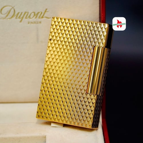 S.T. Dupont Ligne 2 form cao thập niên 1980s. Toàn thân mạ vàng, Vân kim cương tam giác 