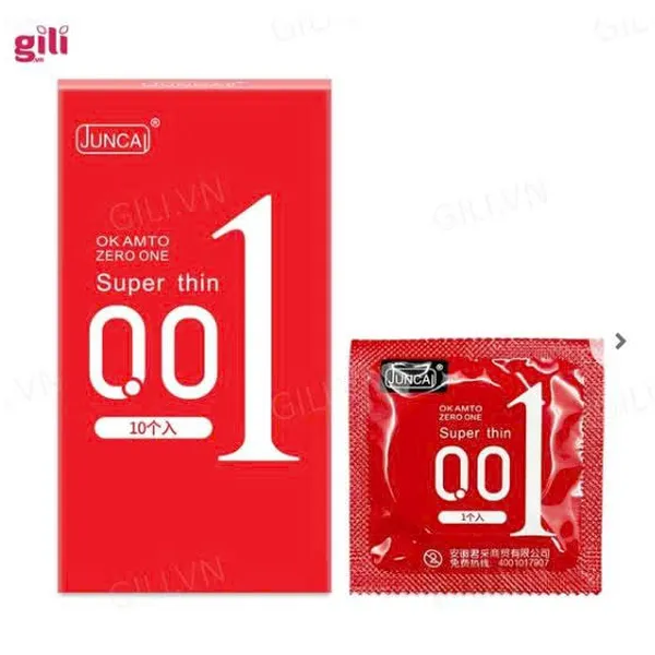 Bao cao su Đà Nẵng siêu mỏng Juncai 001 Superthin Red hộp 10 chiếc chính hãng