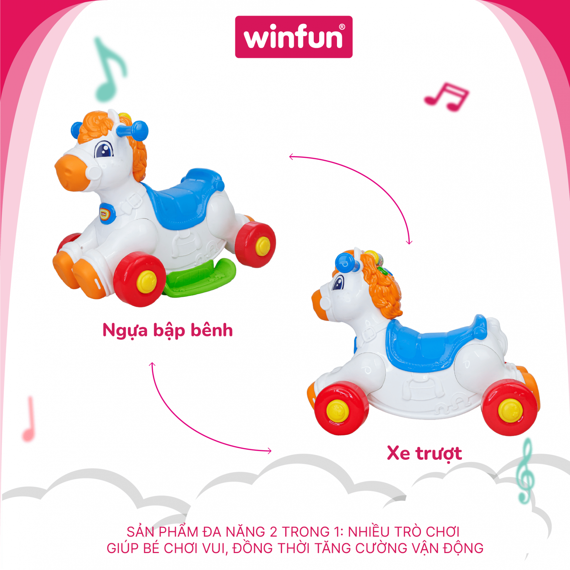 Ngựa Bập Bênh Xe Chòi Chân Winfun 0760-NL Phát Nhạc Ngựa Bập Bênh Xe Chòi Chân Winfun 0760-NL Phát Nhạc