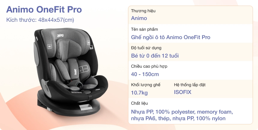 Ghế ngồi ô tô Animo OneFit Pro Isofix 360 (40-150cm, i-size, HB338, Misty) Ghế ngồi ô tô Animo OneFit Pro Isofix 360 (40-150cm, i-size, HB338, Misty)